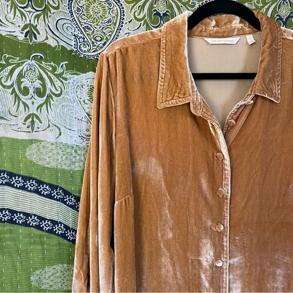 Soft Surroundings Topaz Icon Silk Blend Velvet Poets Blouse Size Large - Picture 4 of 16